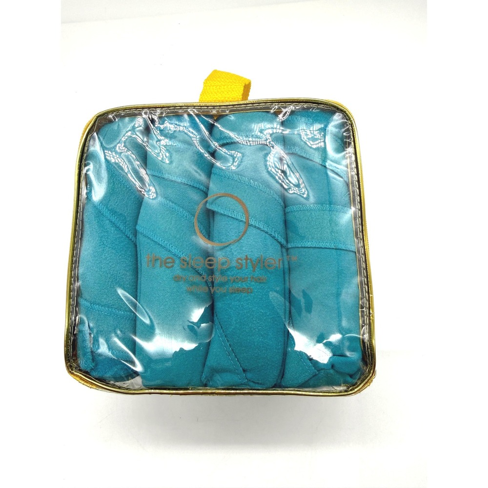 The Sleep Styler Teal Microfiber Heatless Hair Rollers 4 Pack with Travel Case